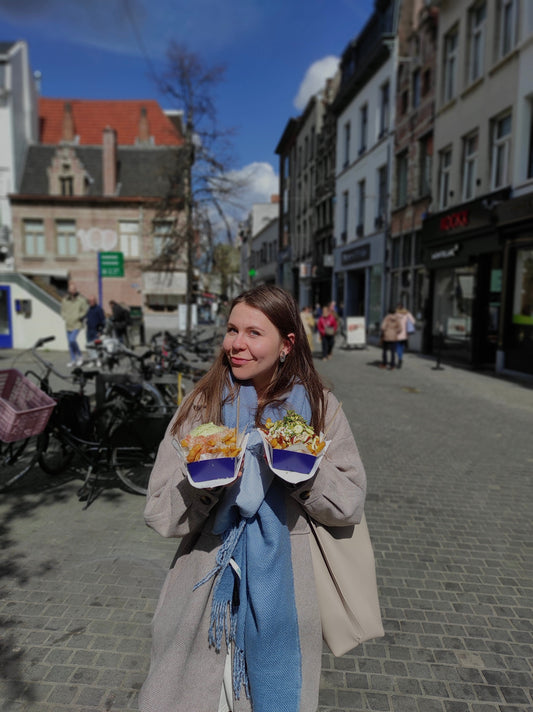 woman with French fries Antwerp